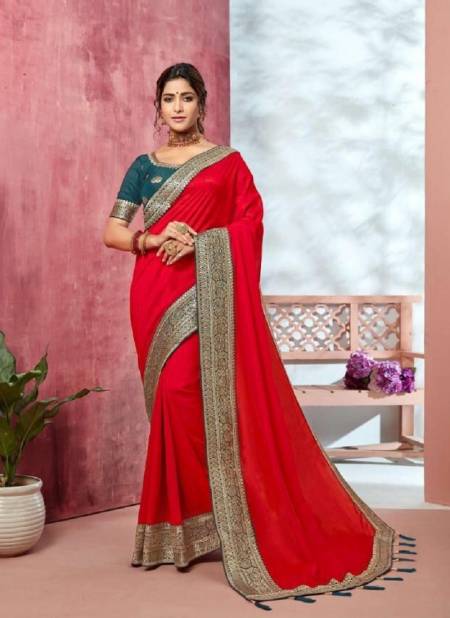 Red Colour Bridal Wear Vol 3 Kavira New Latest Designer Festive Wear Vichitra Saree Collection 1204